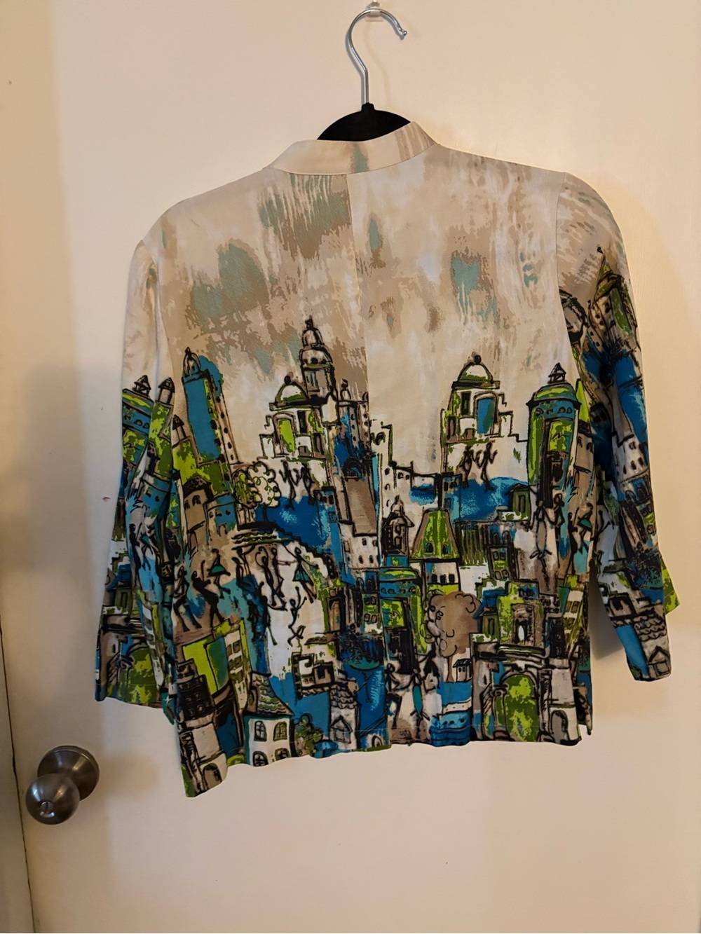 Abstract City Print Cropped Jacket - Blue & Green - Picture 5 of 5